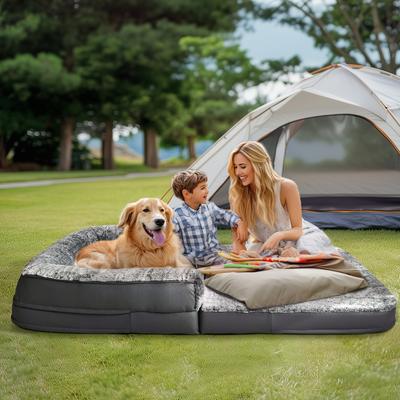 Show full view: BingoPaw Plush Orthopedic Foldable Dog Bed, Giant, Grey slide 4 of 10