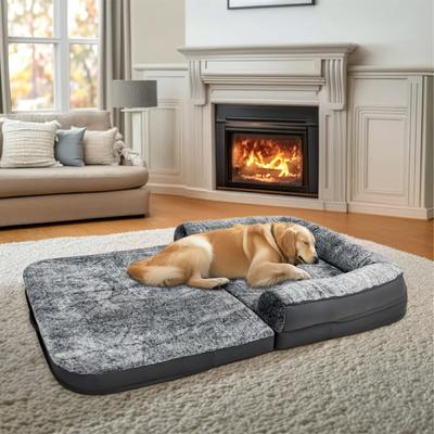Show full view: BingoPaw Plush Orthopedic Foldable Dog Bed, Giant, Grey slide 7 of 10