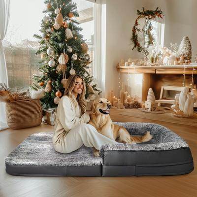 Show full view: BingoPaw Plush Orthopedic Foldable Dog Bed, Giant, Grey slide 5 of 10