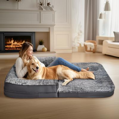 Show full view: BingoPaw Plush Orthopedic Foldable Dog Bed, Giant, Grey slide 6 of 10