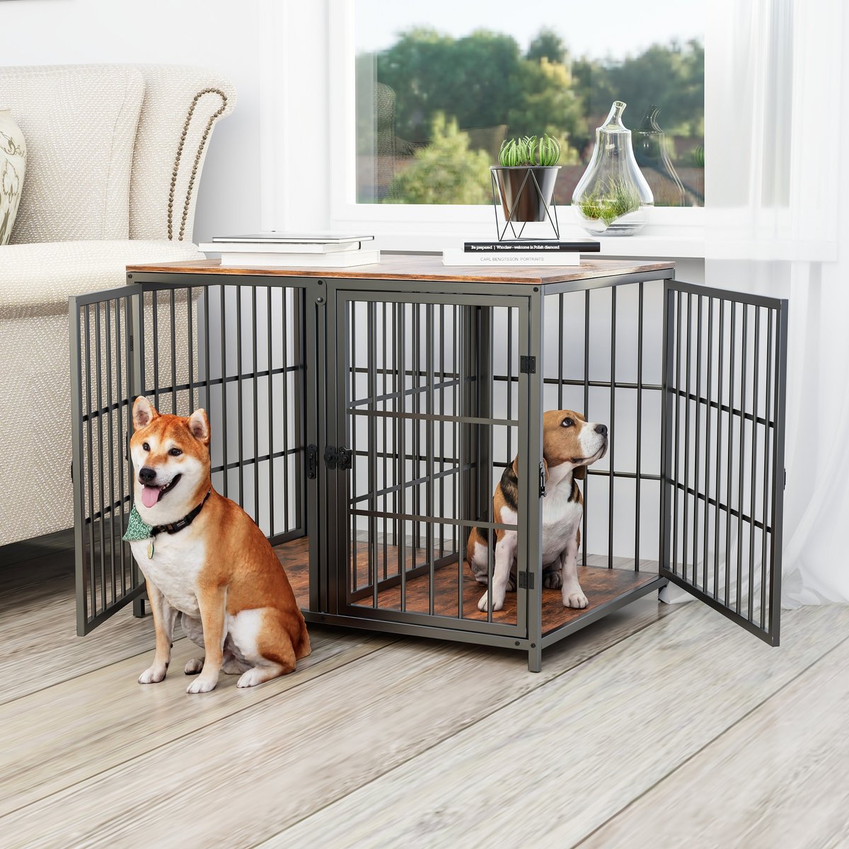 BingoPaw Heavy Wooden Dog Kennel, Black, Large