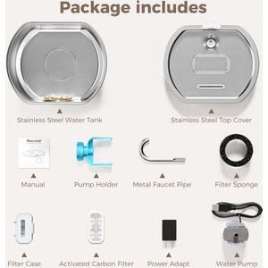 Neareal VB-01 Stainless Steel Cat Water Fountain with 4 Filters & 4 Sponges, 108-oz