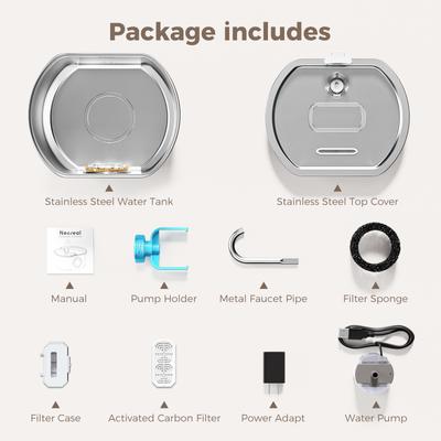 Show full view: Neareal VB-01 Automatic Stainless Steel Cat Water Fountain with 2 Filters & 2 Sponges, Silver, Medium: 3.2-L slide 8 of 10