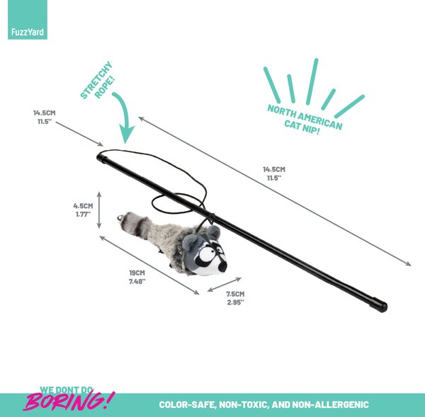 Show full view: FuzzYard Run Along Raccoon Teaser Wand Cat Toy with Catnip slide 3 of 4