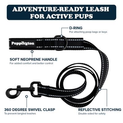 Show full view: Puppington Reflective Padded Dog & Cat Leash, Onyx Black, 6-ft long, 1-in wide slide 2 of 8