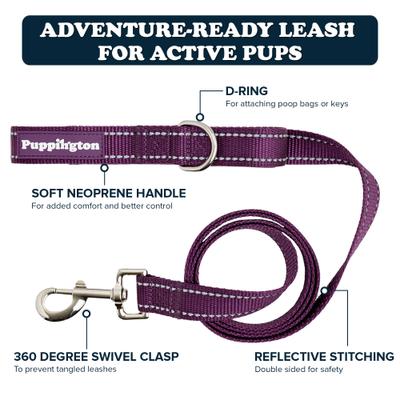 Show full view: Puppington Reflective Padded Dog & Cat Leash, Plum Wine, 6-ft long, 1-in wide slide 2 of 8