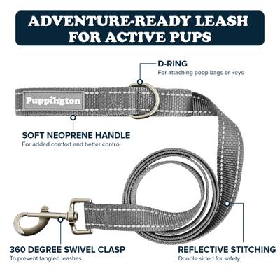 Show full view: Puppington Reflective Padded Dog & Cat Leash, Charcoal Gray, 6-ft long, 1-in wide slide 2 of 8