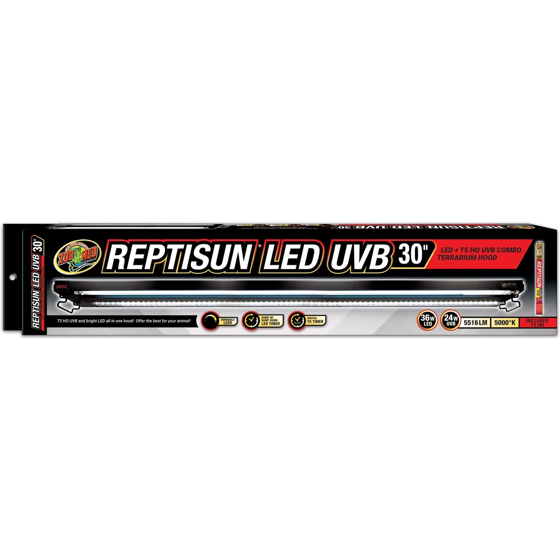 Zoo Med Reptisun LED UVB Combo Terrarium Hood Reptile Light Fixture, 30-in