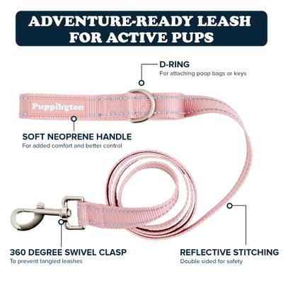 Show full view: Puppington Reflective Padded Dog & Cat Leash, Blush Pink, 6-ft long, 1-in wide slide 2 of 8
