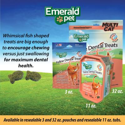 Show full view: Emerald Pet Feline Dental Salmon Grain-Free Cat Treats, 3-oz bag slide 7 of 8