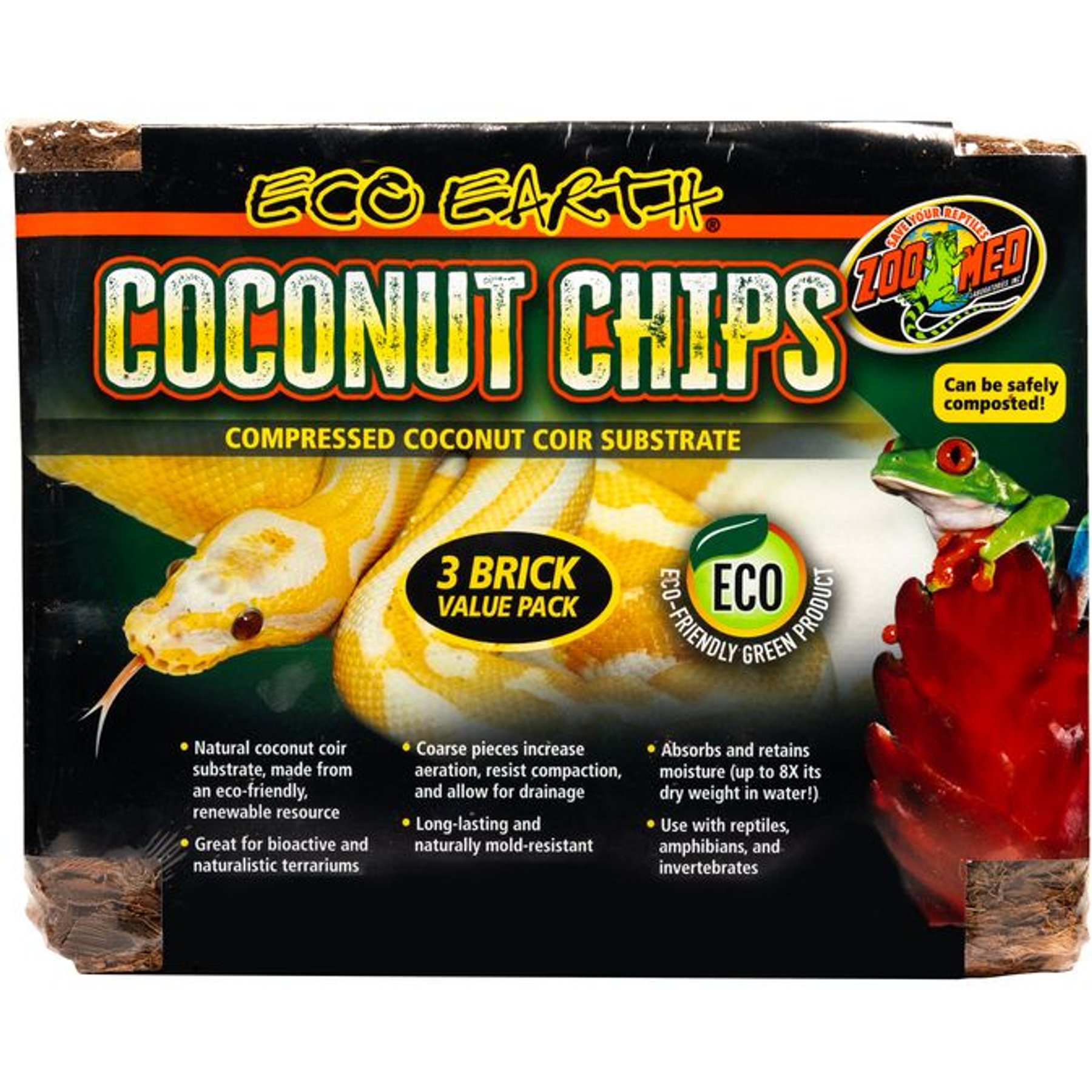 Zoo Med Eco Earth Coconut Chips Reptile Substrate, 1500g, 3 count