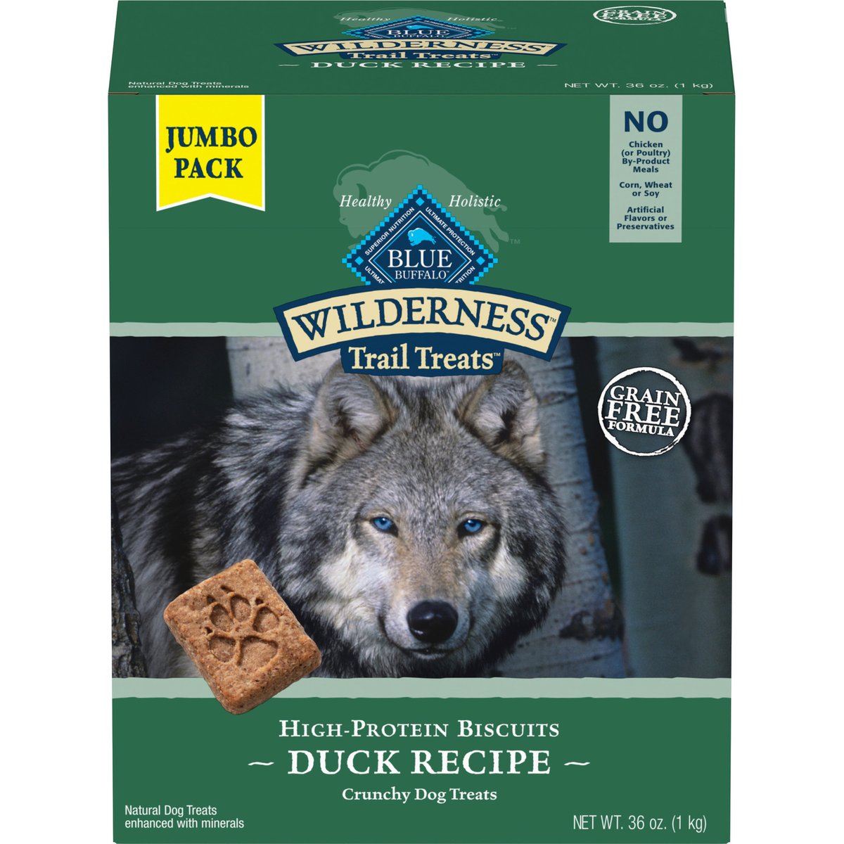 Blue Buffalo Wilderness Trail Treats Grain-Free Duck Biscuits Dog Treats, 36-oz box