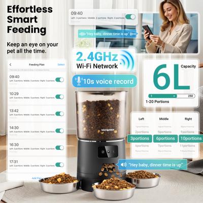 Show full view: Vacqueen Smart Automatic 3 Cat Feeder, 25-cup, Black slide 2 of 10