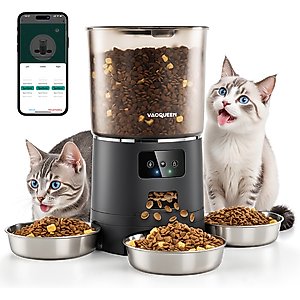 Vacqueen Smart Automatic 3 Cat Feeder, 25-cup, Black