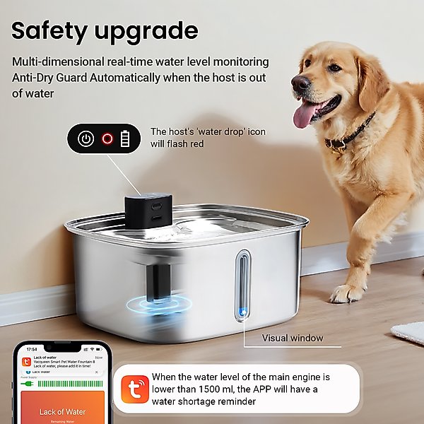 Show full view: Vacqueen Smart Stainless Steel Dog Water Fountain, Silver, 10-L slide 6 of 11