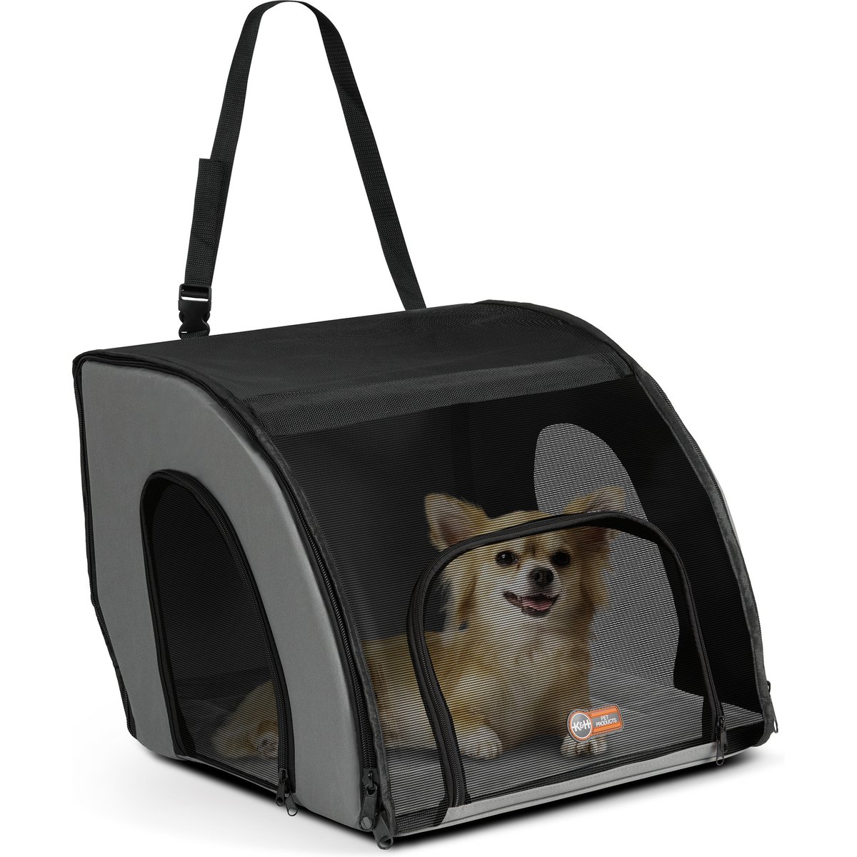 K&H Pet Products Travel Safety Pet Carrier, Gray/Black, Small