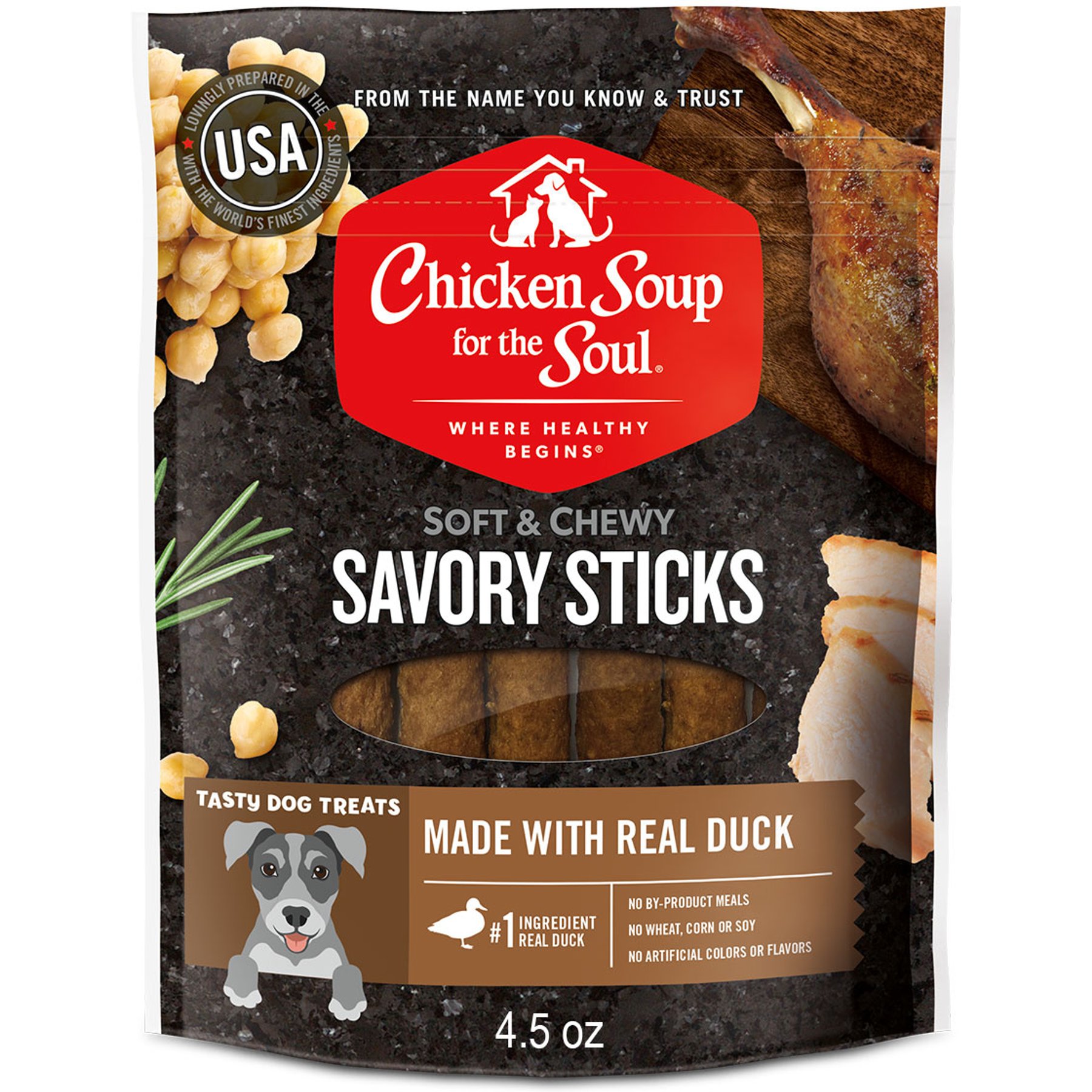 Chicken Soup for the Soul Savory Sticks Real Duck Dog Treats, 4.5-oz bag
