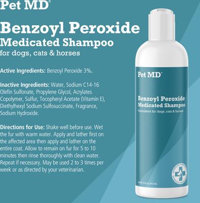 PET MD Benzoyl Peroxide Dog Cat Shampoo, 12-fl oz bottle