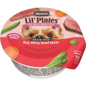 Merrick Lil' Plates Grain & Gluten -Free Small Breed Wet Dog Food Itsy Bitsy Beef Stew, 3.5-oz tub, case of 12