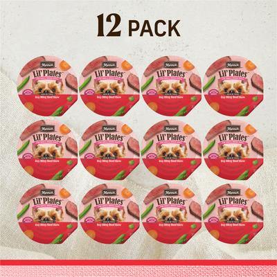 Show full view: Merrick Lil' Plates Grain & Gluten -Free Small Breed Wet Dog Food Itsy Bitsy Beef Stew, 3.5-oz tub, case of 12 slide 3 of 12