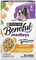 Purina Beneful Medleys Romana Style with Real Chicken in Gravy Wet Dog Food, 3-oz, pack of 3