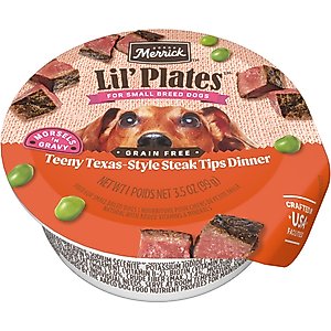 Merrick Lil' Plates Premium Grain-Free Small Breed Wet Dog Food Teeny Texas Steak Tips Dinner Recipe, 3.5-oz tub, case of 12
