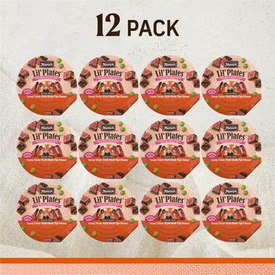 Show full view: Merrick Lil' Plates Premium Grain-Free Small Breed Wet Dog Food Teeny Texas Steak Tips Dinner Recipe, 3.5-oz tub, case of 12 slide 3 of 12
