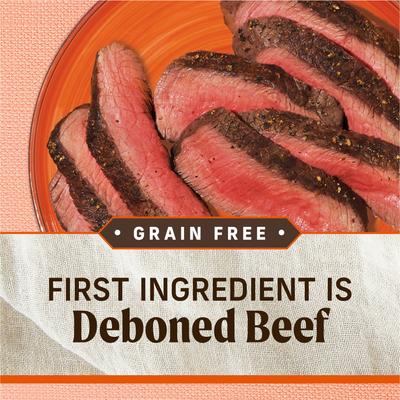 Show full view: Merrick Lil' Plates Premium Grain-Free Small Breed Wet Dog Food Teeny Texas Steak Tips Dinner Recipe, 3.5-oz tub, case of 12 slide 5 of 12