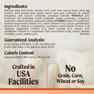 Show full view: Merrick Lil' Plates Premium Grain-Free Small Breed Wet Dog Food Teeny Texas Steak Tips Dinner Recipe, 3.5-oz tub, case of 12 slide 7 of 12