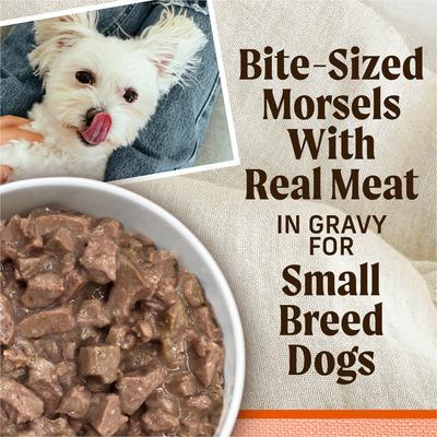Show full view: Merrick Lil' Plates Premium Grain-Free Small Breed Wet Dog Food Teeny Texas Steak Tips Dinner Recipe, 3.5-oz tub, case of 12 slide 4 of 12