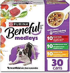Purina Beneful Medleys Tuscan, Romana & Mediterranean Style Variety Pack in Gravy Wet Dog Food, 3-oz can, case of 30