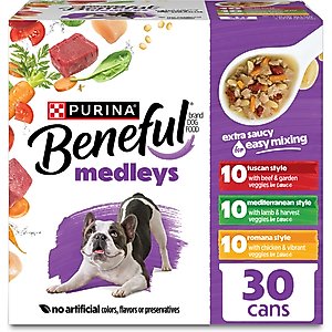 Purina Beneful Medleys Tuscan, Romana & Mediterranean Style Variety Pack in Gravy Wet Dog Food, 3-oz can, case of 30