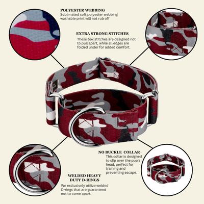 Show full view: Country Brook Petz HossFit Jr Crimson & White Camo Wide Martingale Dog Collar, Red, X-Large: 23 to 31-in neck, 1.5-in wide slide 6 of 8