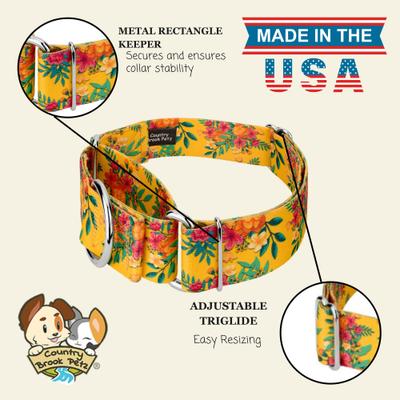 Show full view: Country Brook Petz HossFit Jr Tropical Floral Wide Martingale Dog Collar, Yellow, Medium: 15 to 21-in neck, 1.5-in wide slide 7 of 8