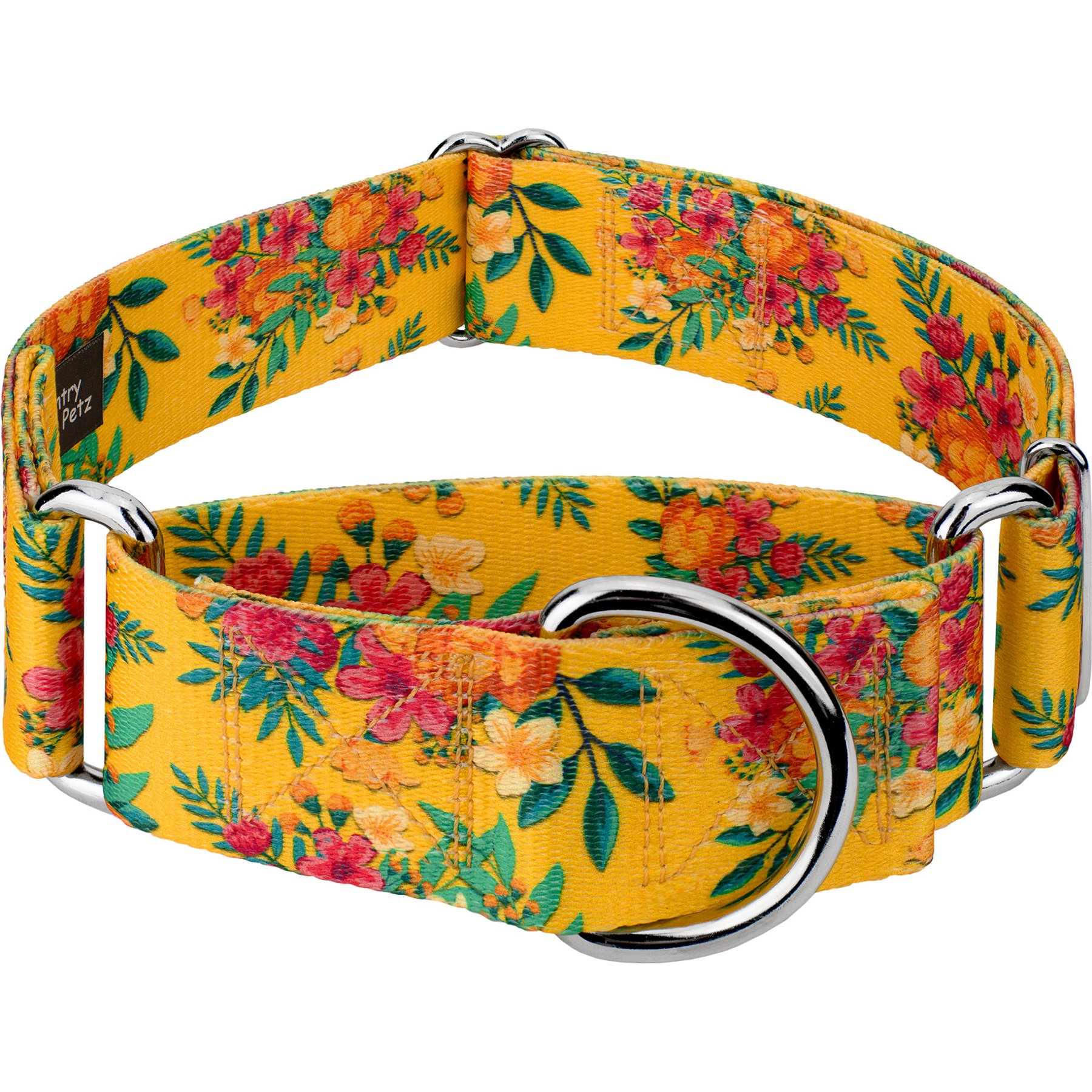 Country Brook Petz HossFit Jr Tropical Floral Wide Martingale Dog Collar, Yellow, Large: 18 to 26-in neck, 1.5-in wide
