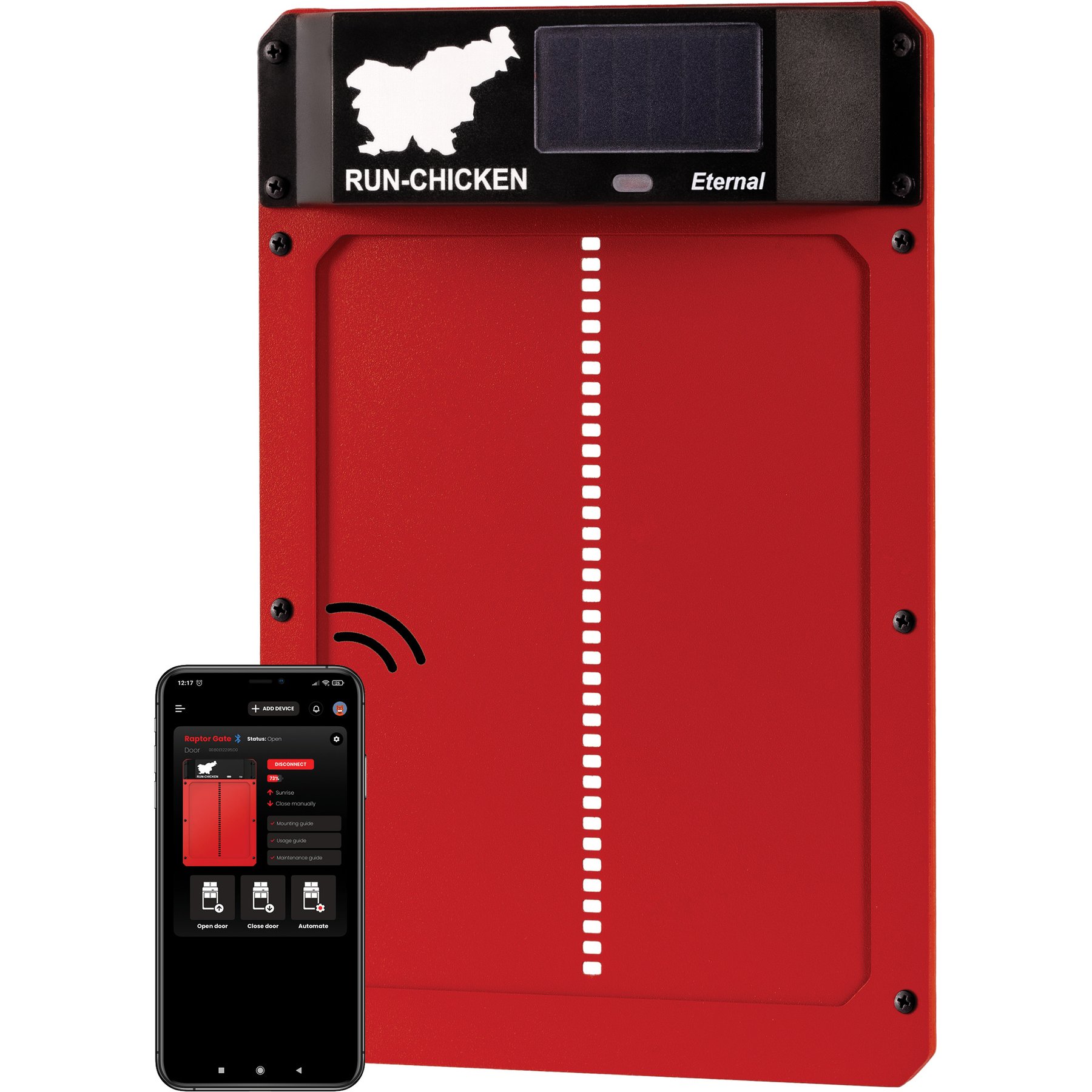 Run Chicken Eternal Solar Powered Automatic Chicken Coop Door, Red