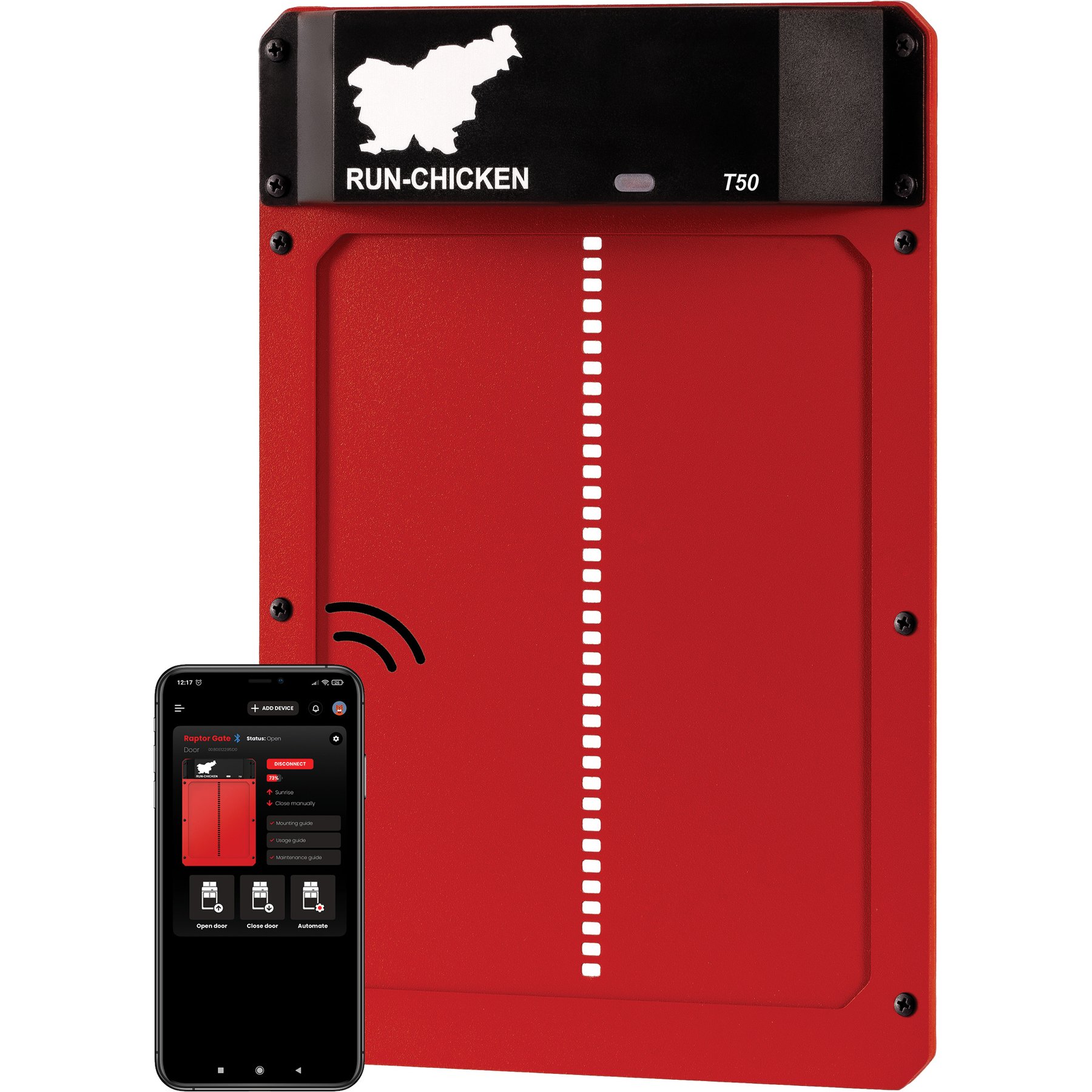 Run Chicken Classic Automatic Chicken Coop Door, Red