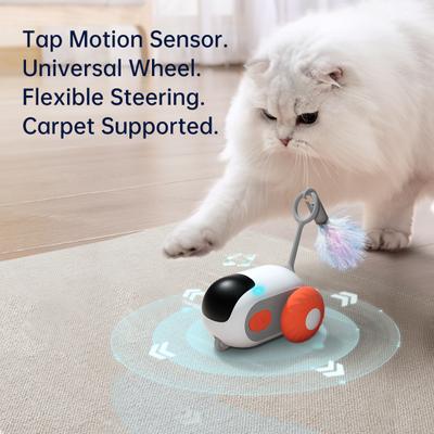 Show full view: EYS Pet Gravity Glide Remote Control & Auto Mouse Cat Toy with Feather Teaser, Orange slide 6 of 9