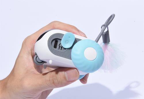 Show full view: EYS Pet Gravity Glide Remote Control & Auto Mouse Cat Toy with Feather Teaser, Blue slide 4 of 6