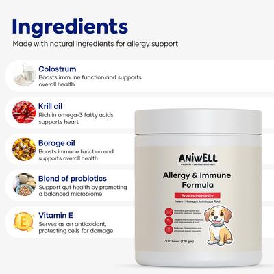 Show full view: Aniwell Neem, Moringa, Turmeric & Salmon Flavored Allergy & Immune Formula Soft & Chew Supplement for Dogs, 4.2-oz jar slide 3 of 9