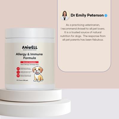 Show full view: Aniwell Neem, Moringa, Turmeric & Salmon Flavored Allergy & Immune Formula Soft & Chew Supplement for Dogs, 4.2-oz jar slide 6 of 9