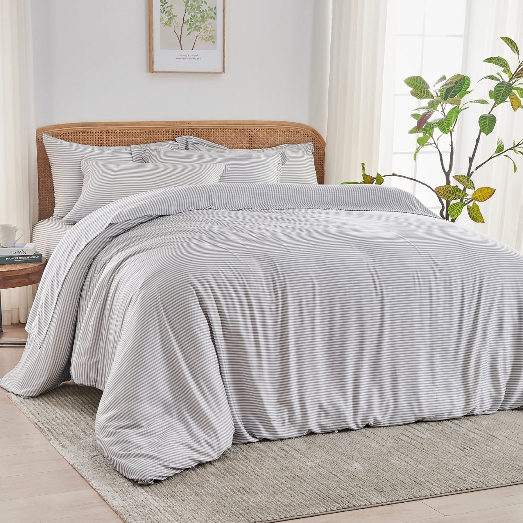 SIJO AiryWeight Eucalyptus Duvet Cover, Stripe, King / Cal King