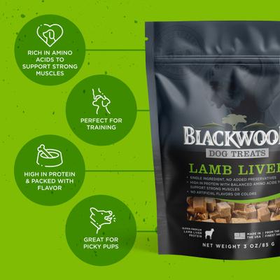 Show full view: Blackwood Single Ingredient 100% Lamb Liver Grain-Free Adult Freeze-Dried Dog Treats, 3-oz bag slide 4 of 7