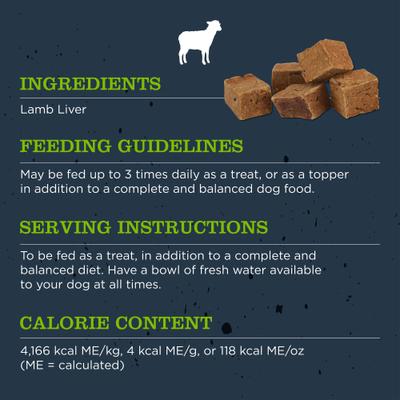 Show full view: Blackwood Single Ingredient 100% Lamb Liver Grain-Free Adult Freeze-Dried Dog Treats, 3-oz bag slide 5 of 7