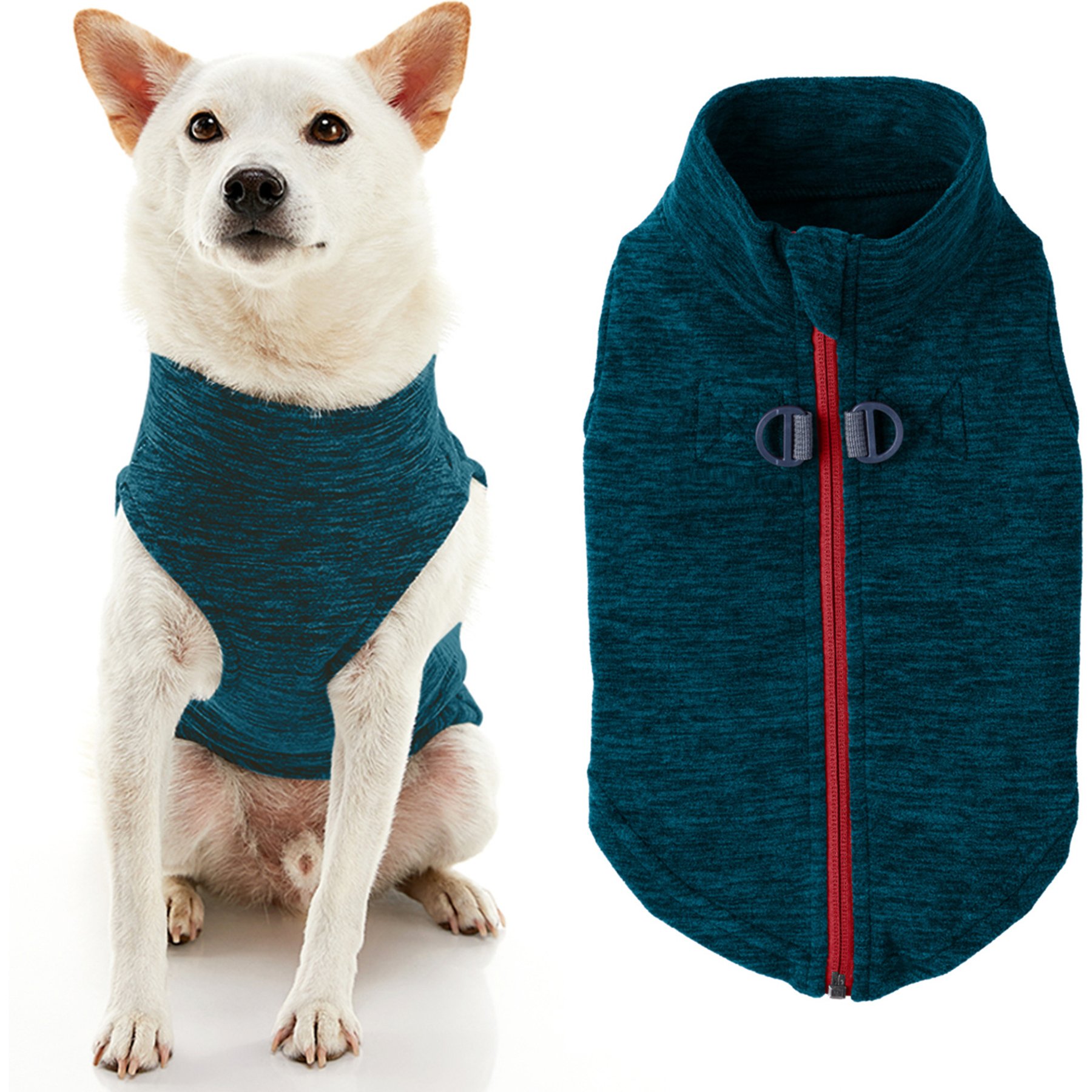 Gooby Zip-Up Fleece Dog Vest, Turquoise Wash, Medium: 17.5-in chest