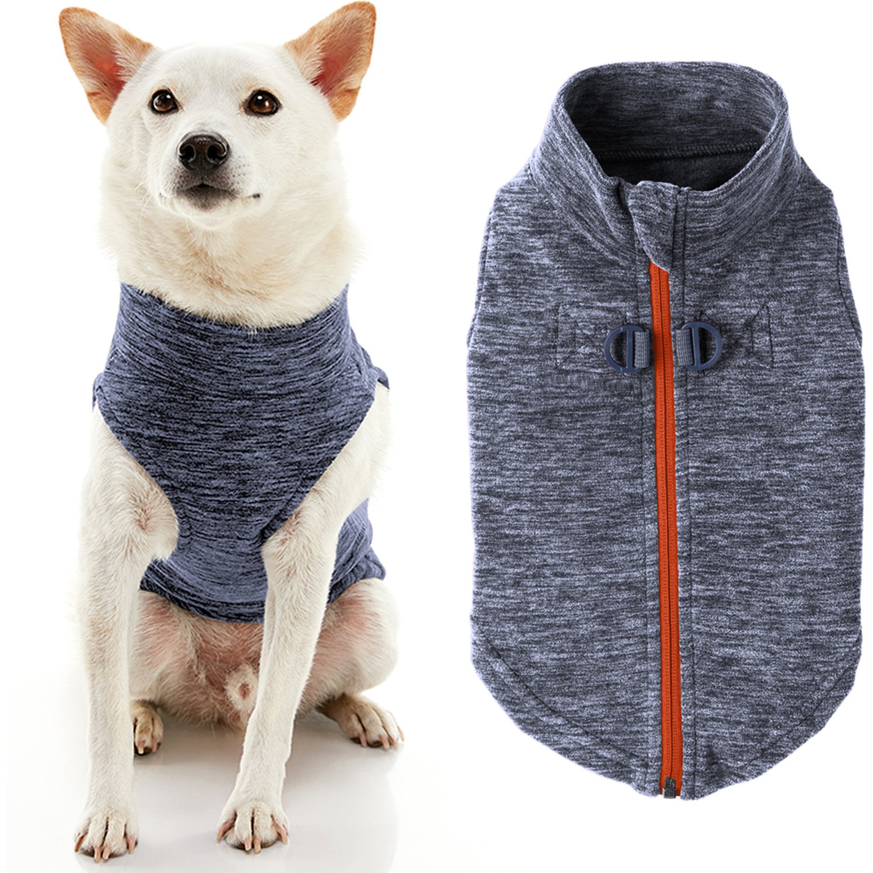Gooby Zip-Up Fleece Dog Vest, Gray Wash, 2X-Large: 25.5-in chest