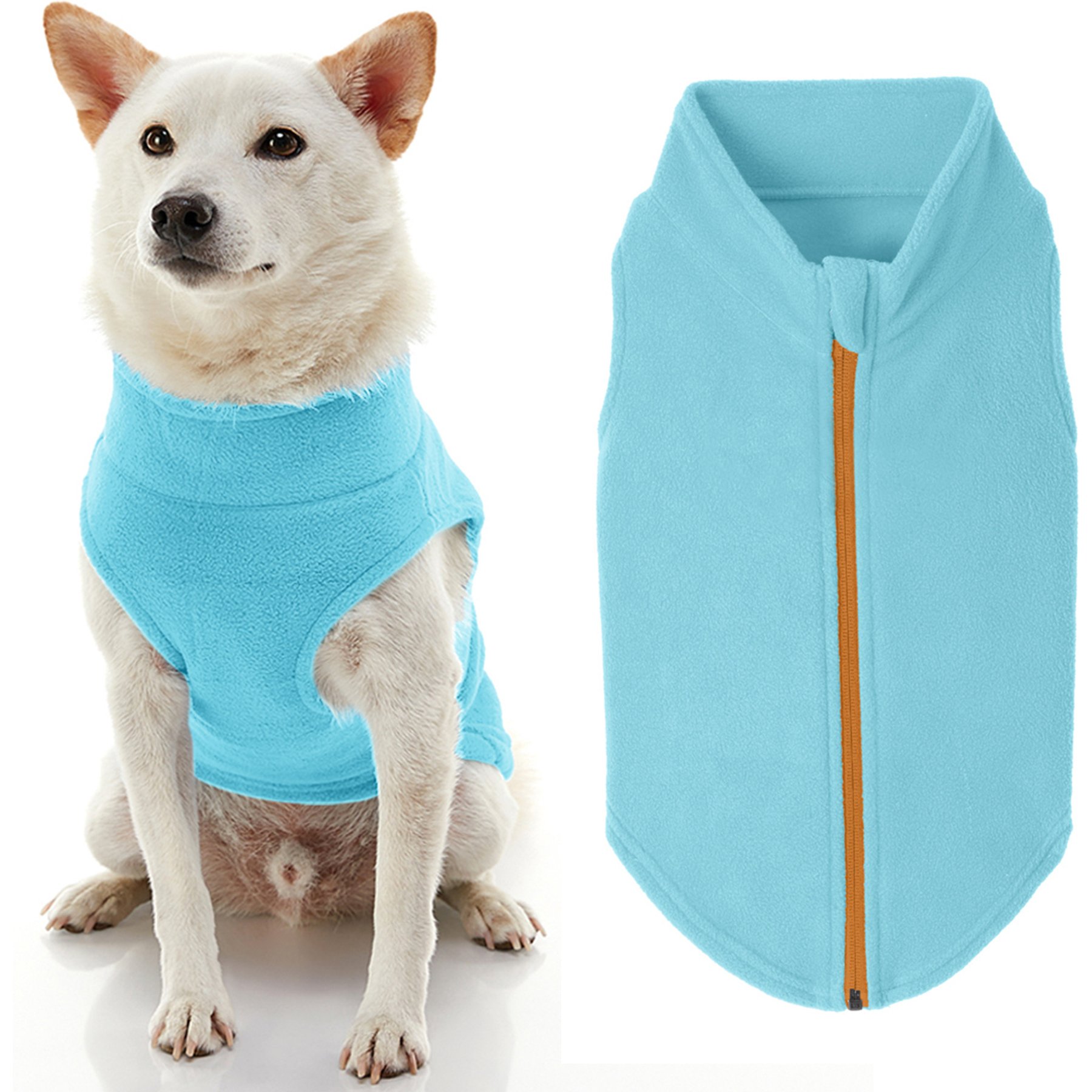 Gooby Zip-Up Fleece Dog Vest, Turquoise, 2X-Large: 25.5-in chest