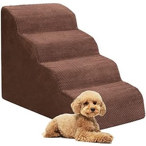 Niubya High Density Foam Extra Wide Non-Slip Bottom High Bed, Couch & Sofa Dog Stairs, Brown, 4 steps