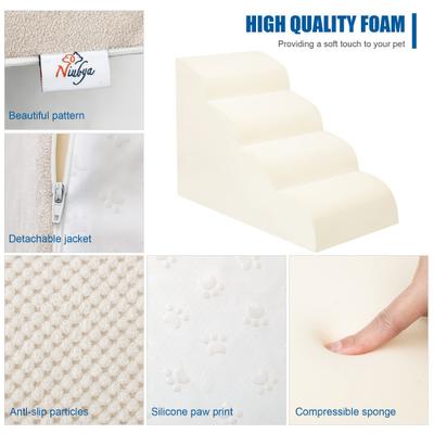 Show full view: Niubya High Density Foam Extra Wide Non-Slip Bottom High Bed, Couch & Sofa Dog Stairs, White, 4 steps slide 4 of 9