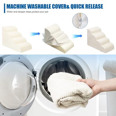 Show full view: Niubya High Density Foam Extra Wide Non-Slip Bottom High Bed, Couch & Sofa Dog Stairs, White, 4 steps slide 5 of 9